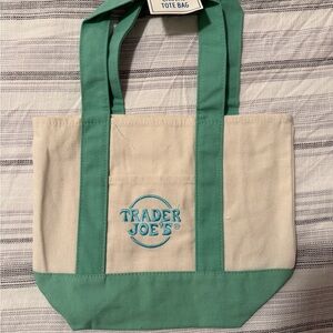 Trader Joe’s Cream and Green Canvas Mini Tote Bag